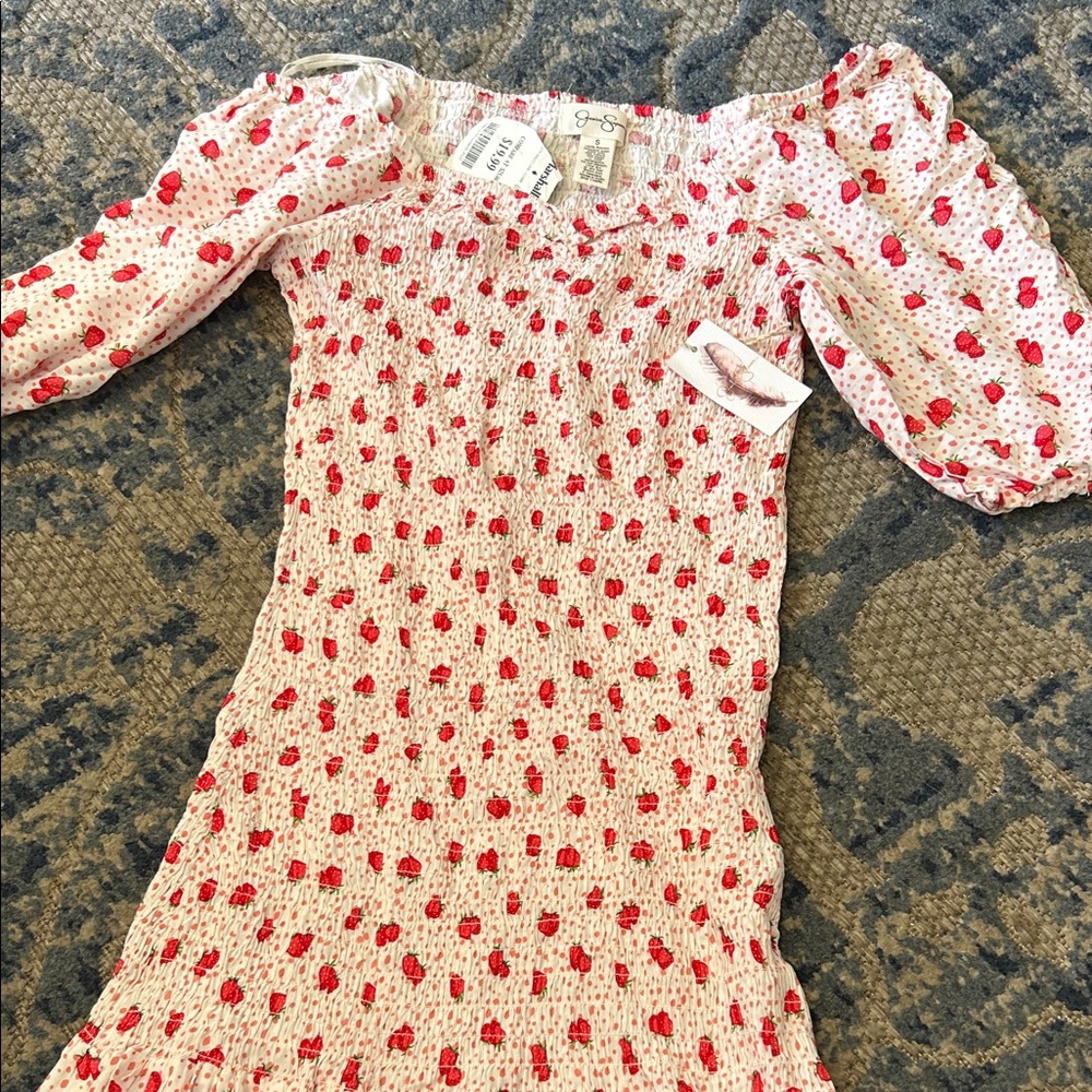 Jessica Simpson Pink Strawberry-Print Smocked Casual Dress